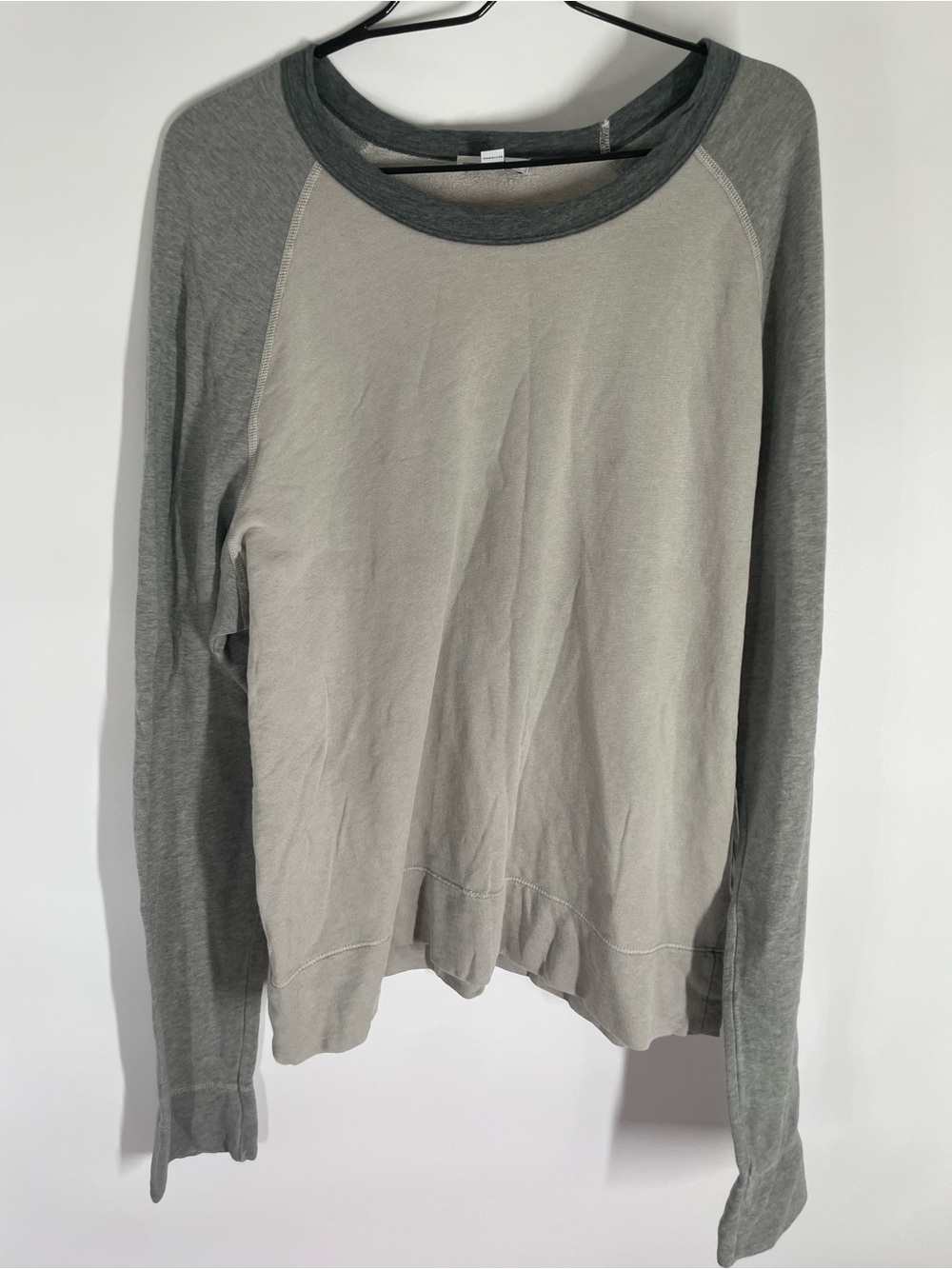 James Perse Gray Raglan Pullover with Dark Trim